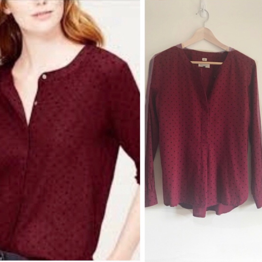LOFT long sleeve polka dot softened shirt size S